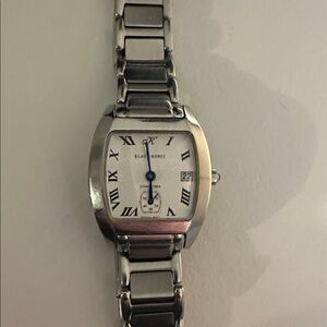 Klaus Kobec Vintage Silver Roman Numeral Date Watch Bracelet Band Quartz Watch